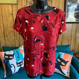 Boss by Hugo Boss Abstract Red and Black Floral Women's Blouse